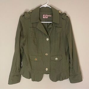 Juicy Couture Linen Green Jacket - medium cargo ruffle military style